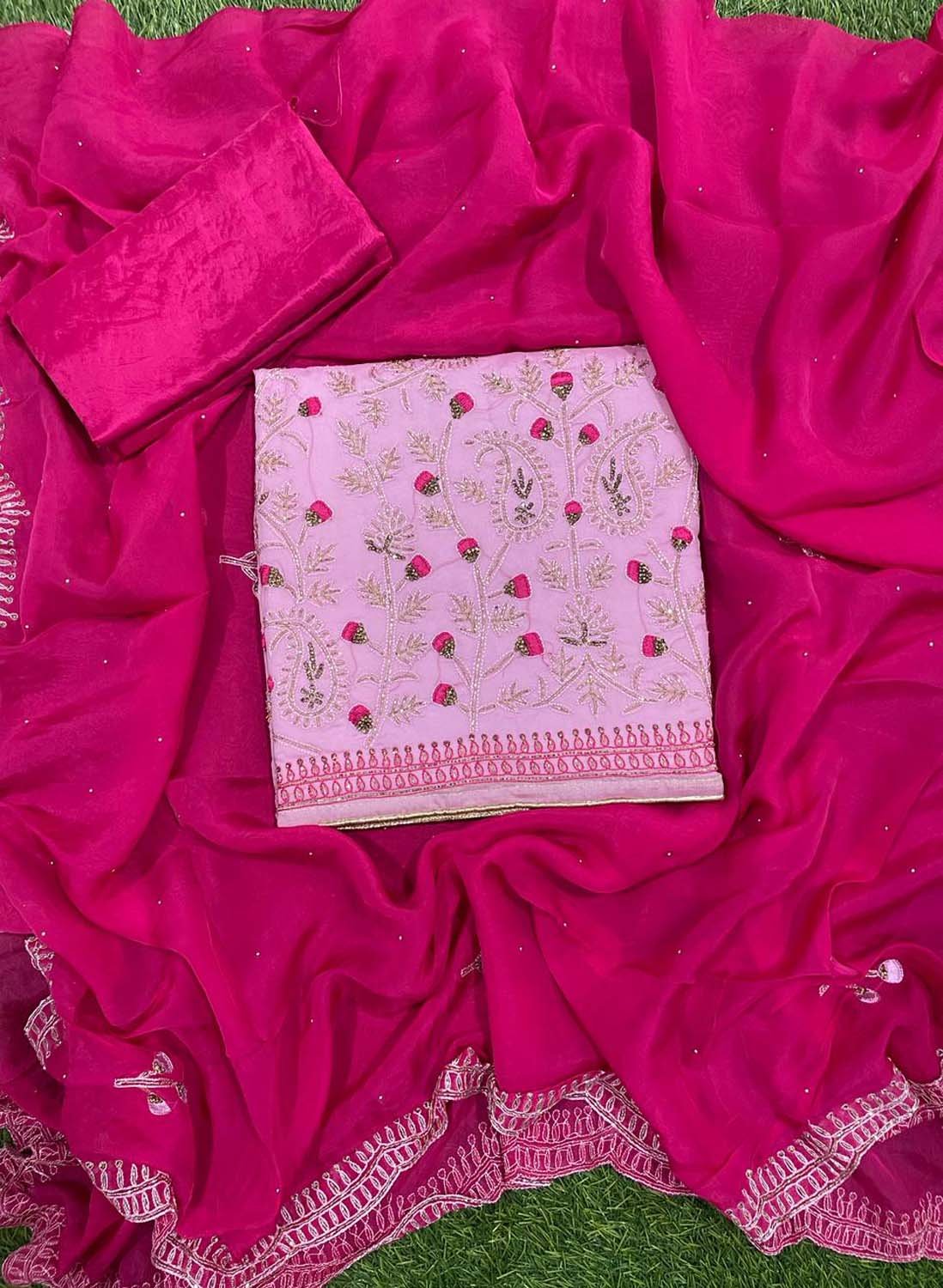 Baby Pink Organza Suit | Wedding | Party Wear | Jaggo | Ring Ceremony | Festival | Celebrity