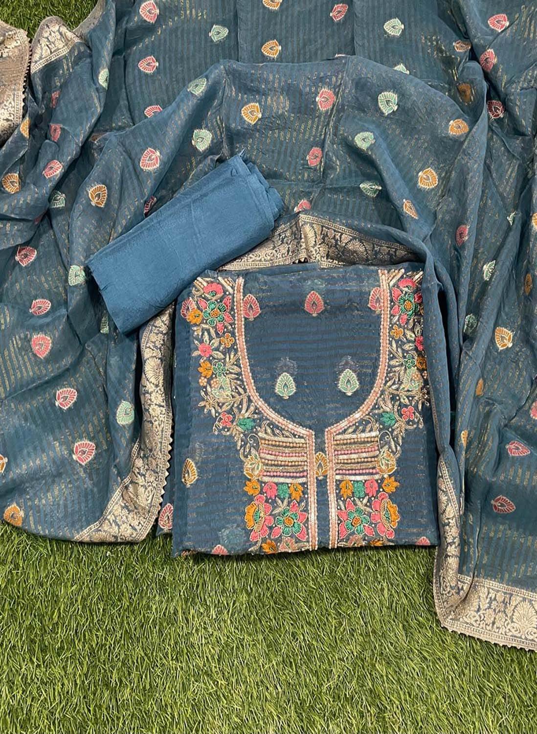 Peacock | Banarasi Shimmer Suit | Party Wear | Wedding | Jaggo | Ring Ceremony | Festival