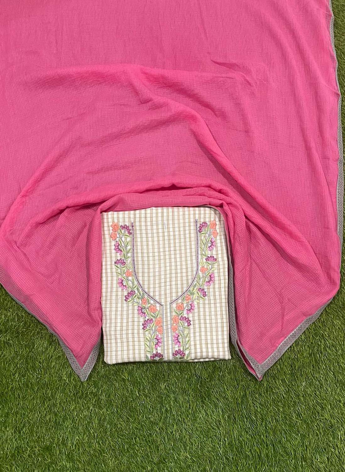 Pink | Cotton Suit | Party Wear | Wedding | Causal | Festival | Check Print | Summer Wear